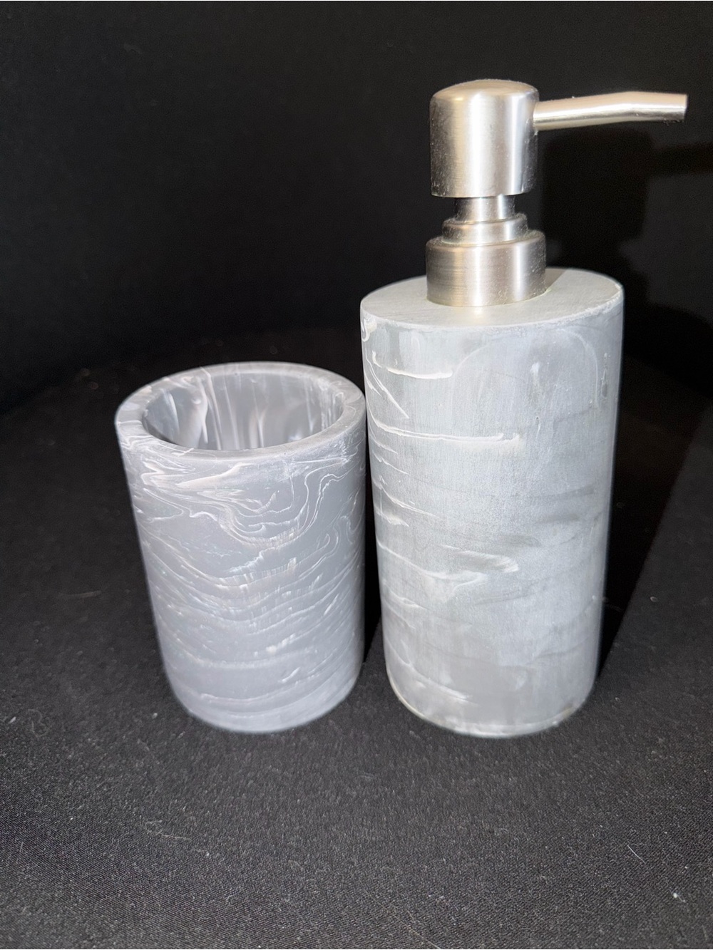 Gray Marble Soap Dispenser and Tumbler Set - Gray Home Bath Vanity Set